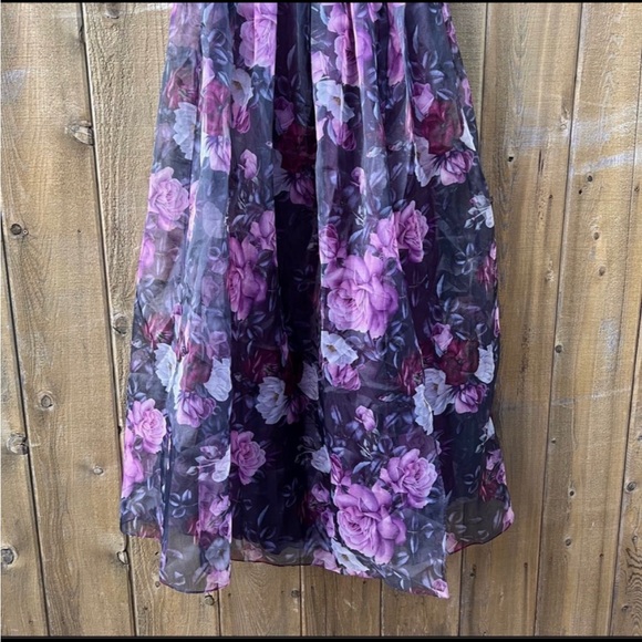 Purple Floral Strapless Bustier Chiffon Organza Maxi Dress 🌿 - Picture 7 of 11